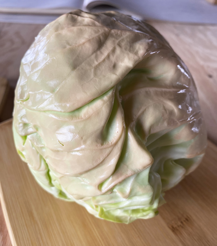 (a head of fresh cabbage, shiny with foundation, from two angles)